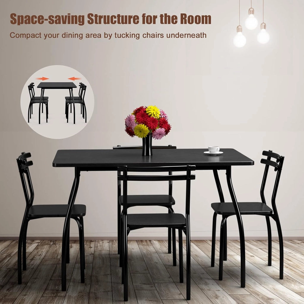 Set Tavolo da Pranzo e sedie in Legno e Metallo, Tavolo Rettangolare con 4 sedie, Nero (Stile 1)