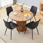 Set tavolo da pranzo e sedie con 1 tavolo rotondo e 4 sedie in MDF effetto legno; metallo e similpelle nera