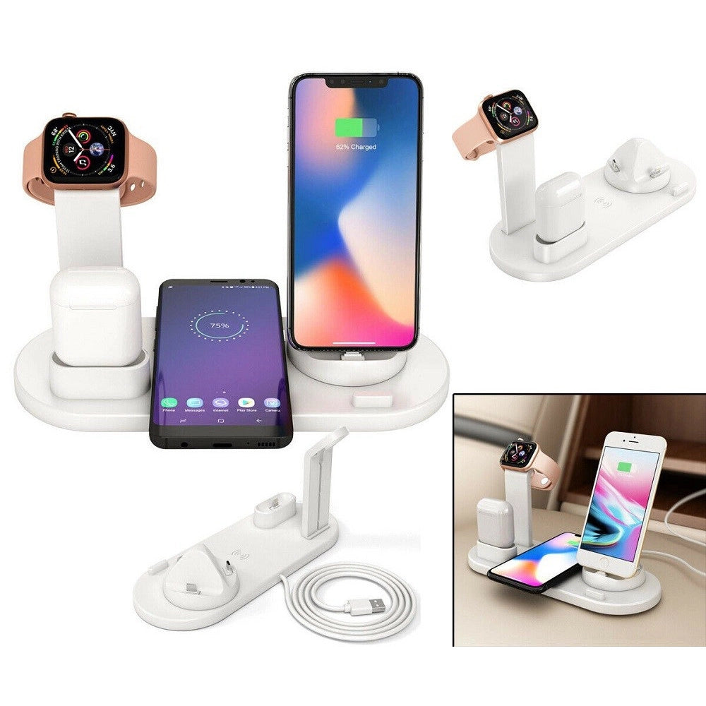 Trade Shop - Stazione Ricarica Wireless 4 In 1 Qi Air Pods Iphone Compatibile Micro Usb Type C -