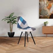 Set 4 sedie tessuto patchwork e gambe legno nero Perdita