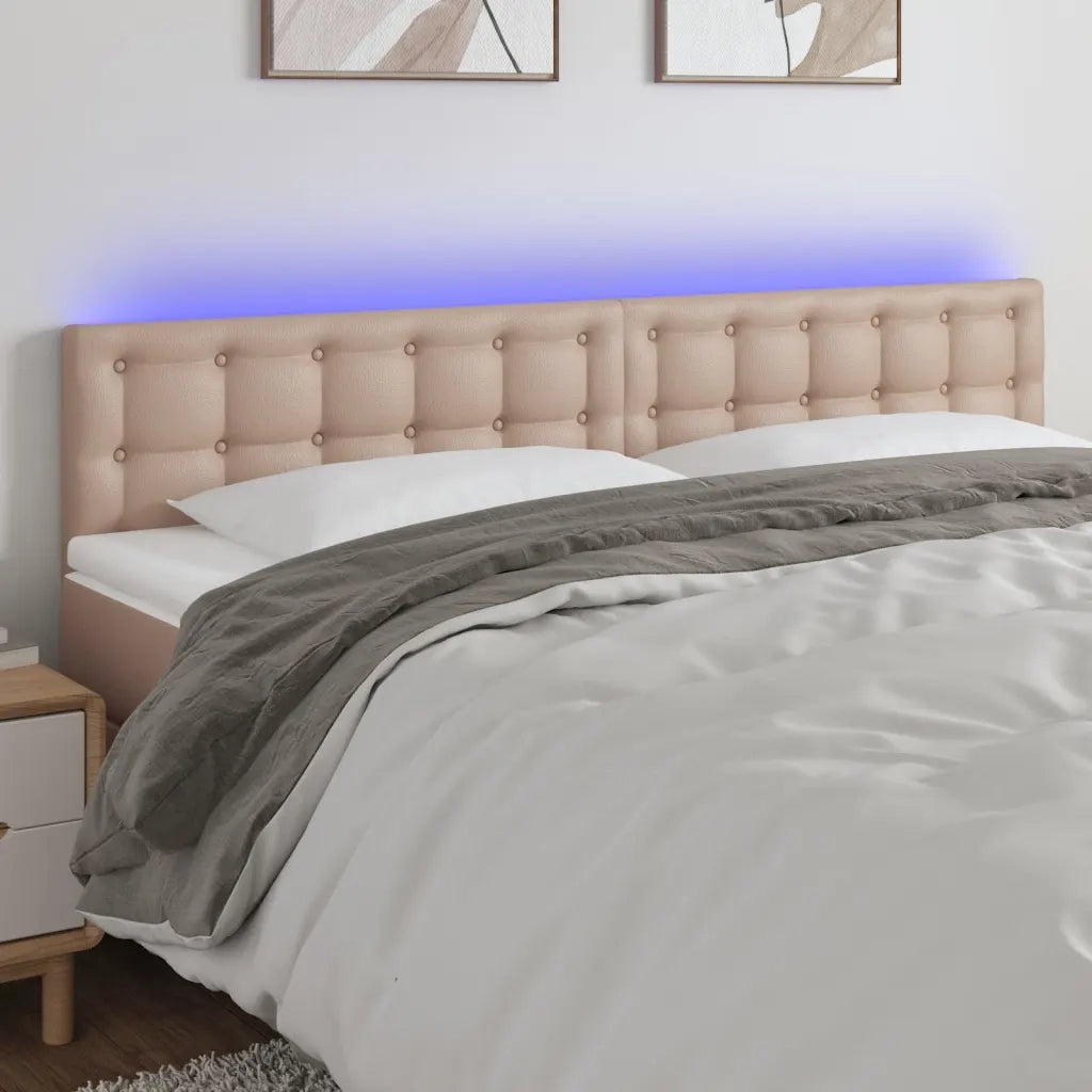 Testiera | Testata Cappuccino a LED 200x5x78/88 cm in Similpelle