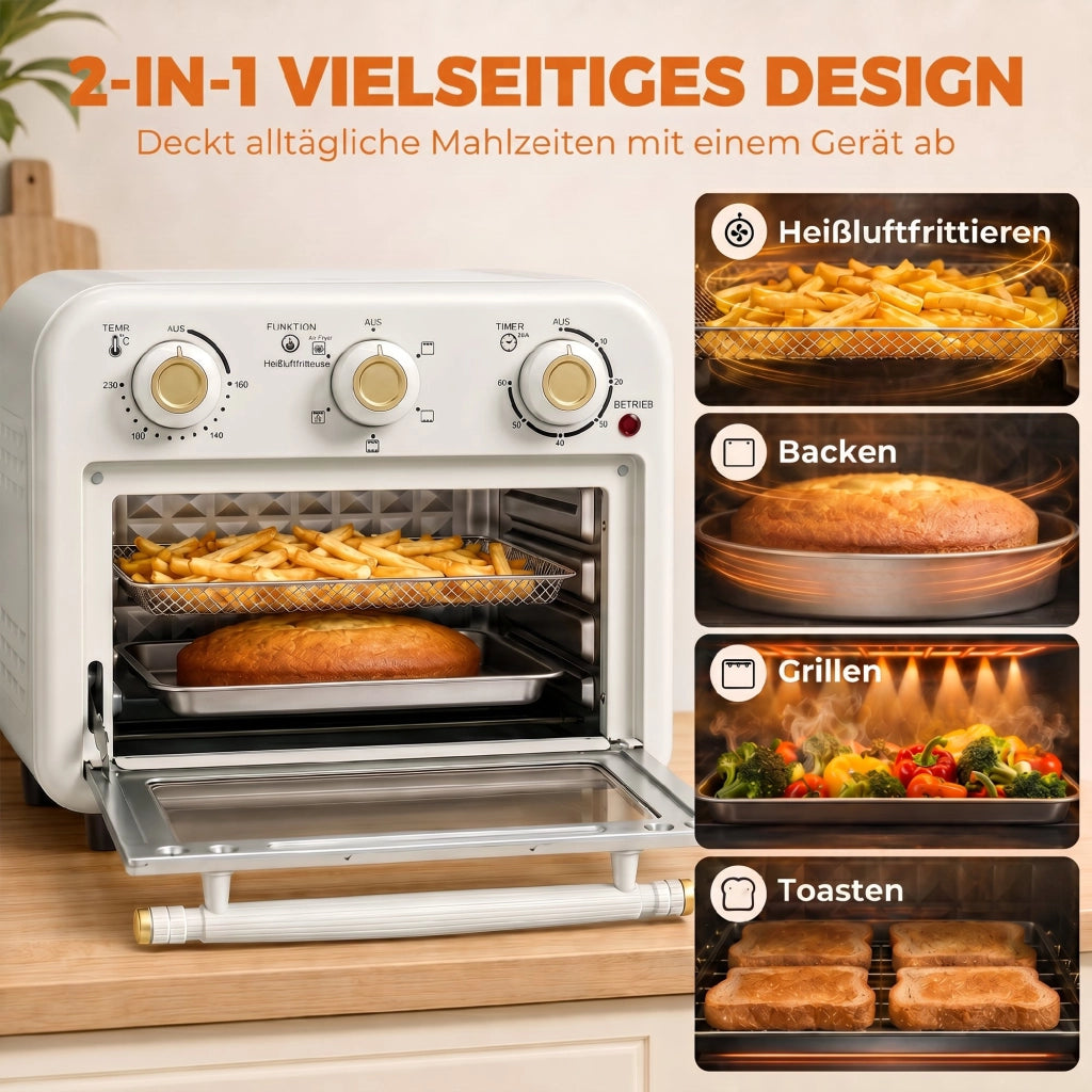 Heißluftfritteuse 12 Liter Mini Backofen mit Umluft 5 Programme