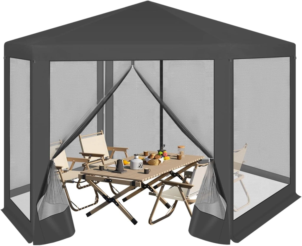 Gazebo da Esterni, Pergolato da Giardino, Gazebo Pieghevole e Impermeabile, con Pareti Laterali a Zanzariera, Esagonale, per Campeggio, Feste, 3,8x3,3m, Blu