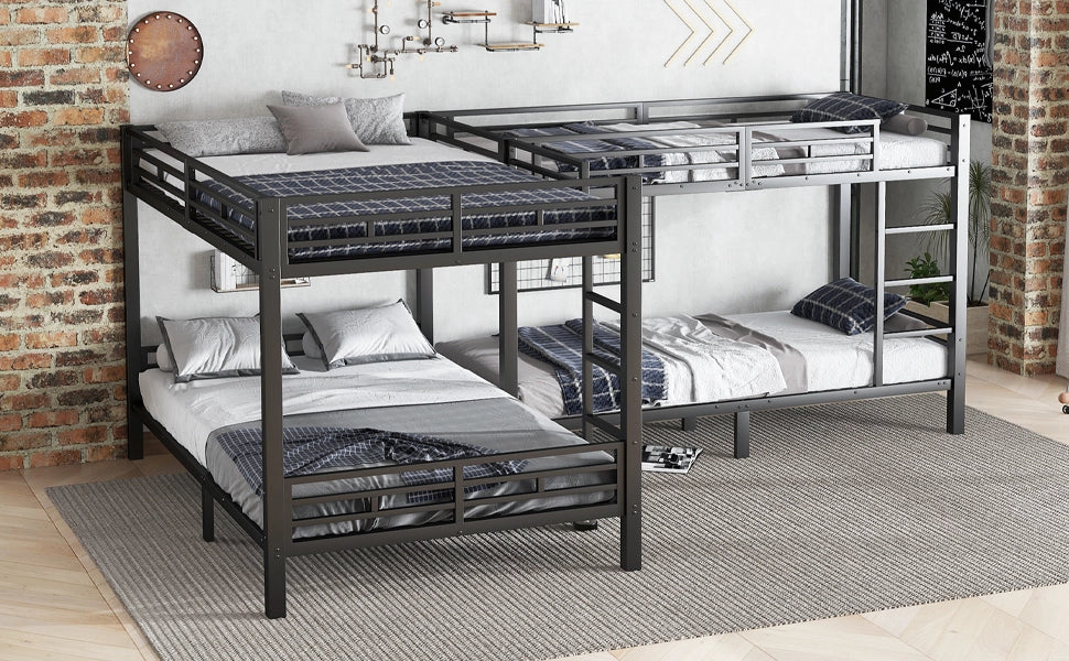 Letto a castello in metallo con letti di misure diverse; scala a 3 gradini e doghe stabili; nero; 90x200 e 140x200 cm