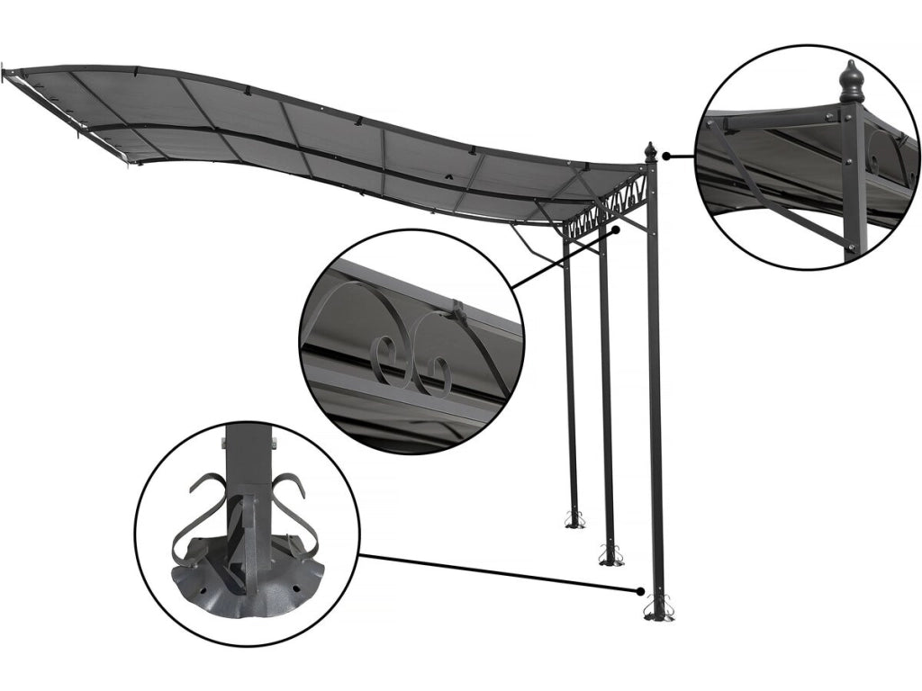 Pergola a tettoia addossata in metallo - 3 x 4 m - Grigio
