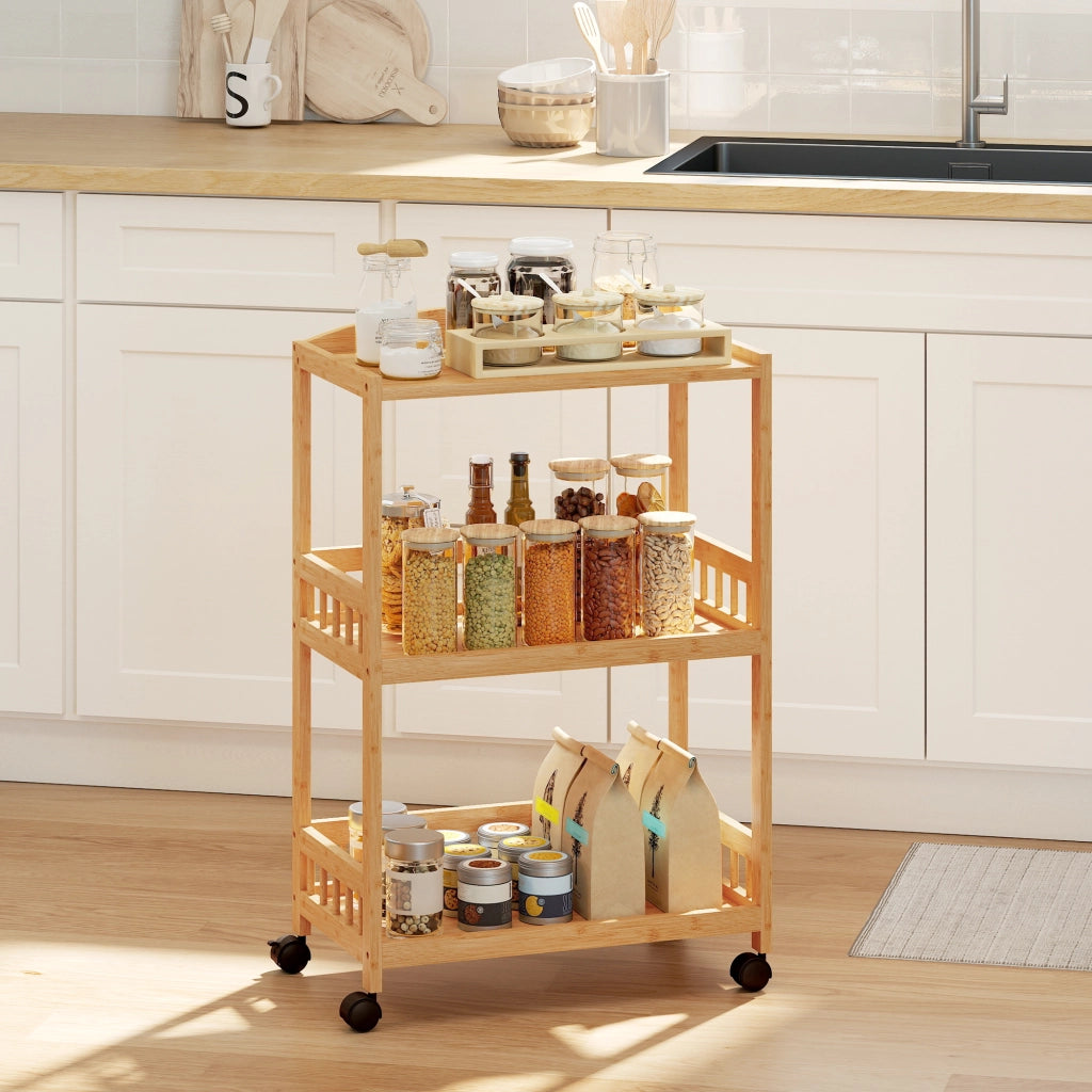 Carrello da cucina con 3 ripiani ¨C zephmum ¨C legno naturale