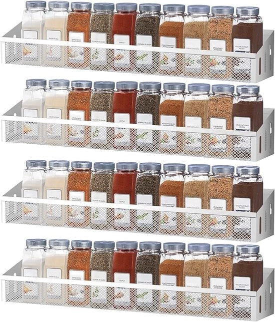 Set di organizzatori di spezie da parete da 4 pezzi in metallo per porta armadio o piano di lavoro, organizzatore di spezie in acciaio inossidabile grigio argento
