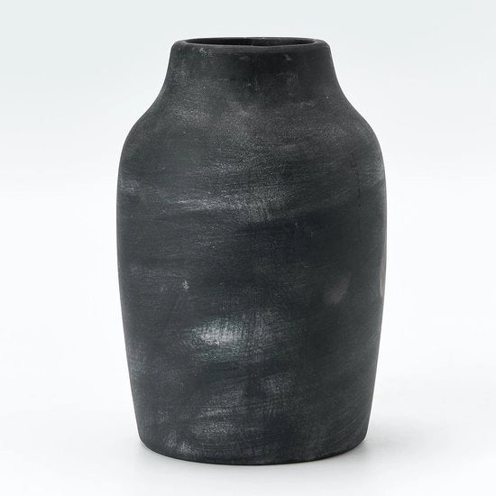 Vaso di Terracotta in Stile Rustico per Decorazione di Interno, 7,25" con Design Bohemien, Ideale per la Sala da Pranzo, la Tavola, la Placca e la Decorazione della Cappa del Camino, in Ceramica, Nero