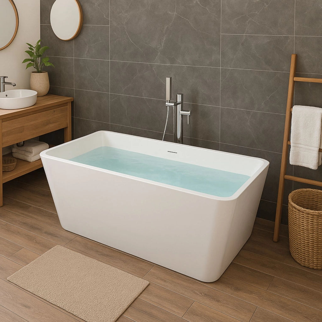 Vasca da bagno freestanding rettangolare acrilico bianco lucido 3 misure *** misure 160x80x58 cm, confezione 1