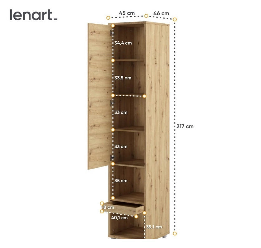 Lenart mobile BC 07 colonna verticale camera da letto cm46x45x217h rovere