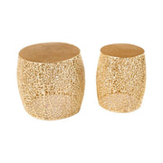 Set di 2 tavolini METRIX bronzo con piccolo motivo arrotondato - Tavolini da salotto design in alluminio e piano effetto legno