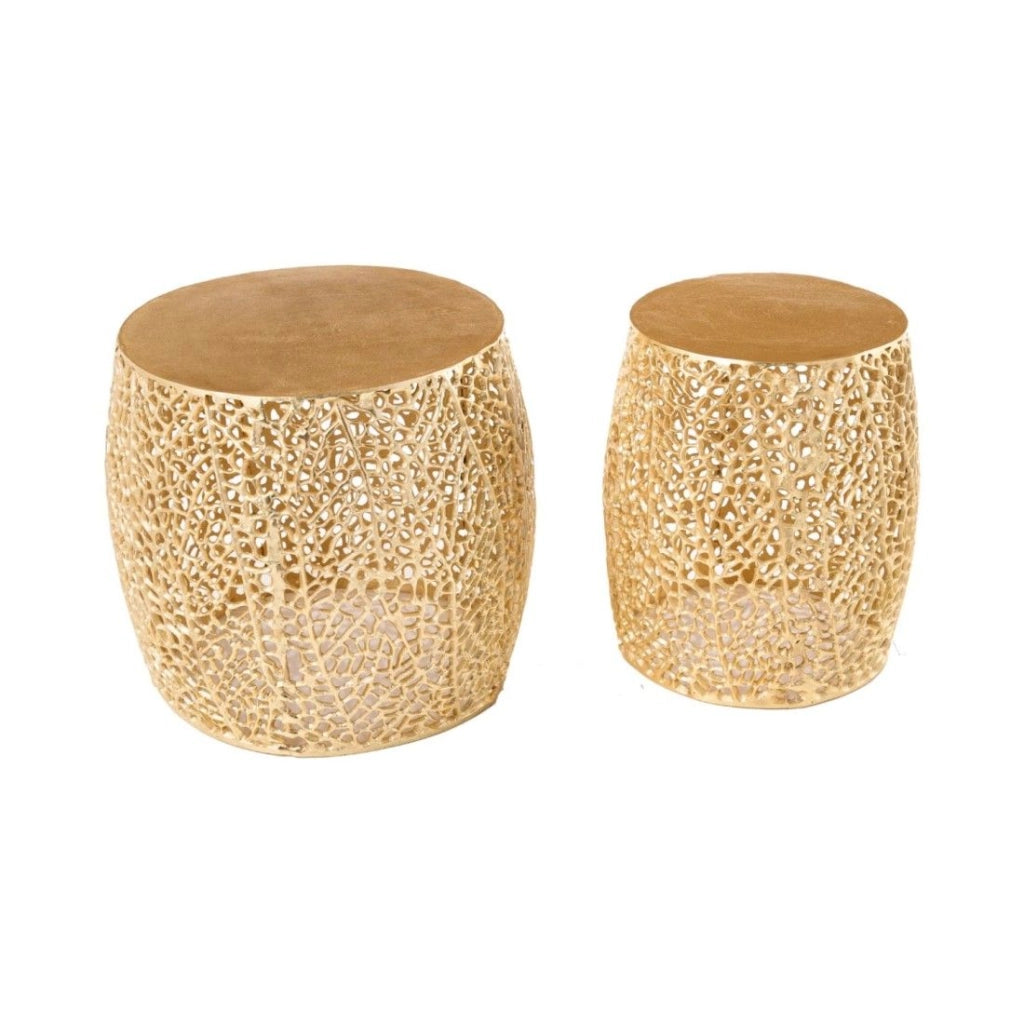 Set di 2 tavolini METRIX bronzo con piccolo motivo arrotondato - Tavolini da salotto design in alluminio e piano effetto legno