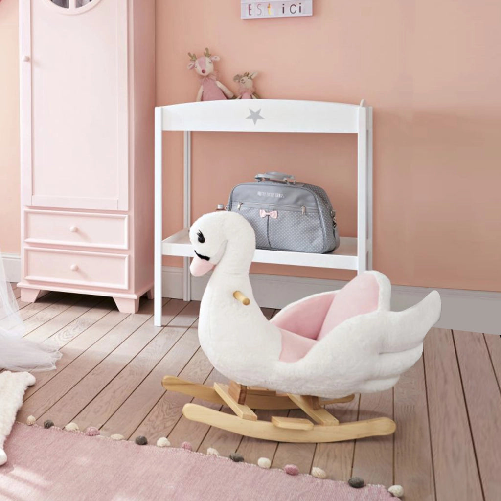 Cavallo a Dondolo per Bambini ¨C zephmum ¨C Plush Tessuto Legno 55 cm