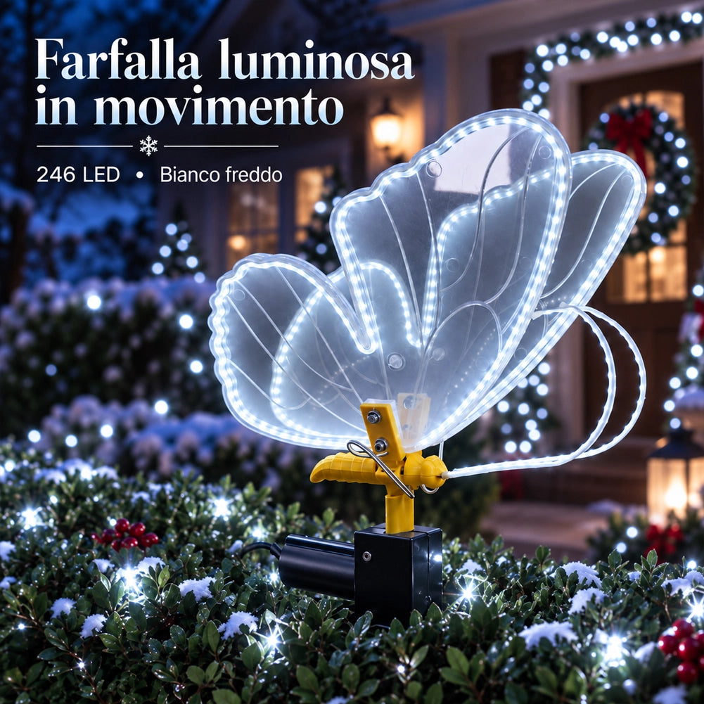 Farfalla con Movimento e 246 Led Bianco Freddo Decorazione Natalizia 30x43x32 cm