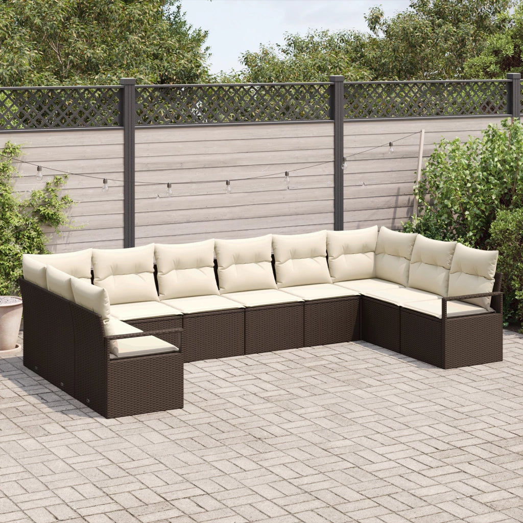Set di divani da giardino  10 pezzi con cuscini marrone polyrattan