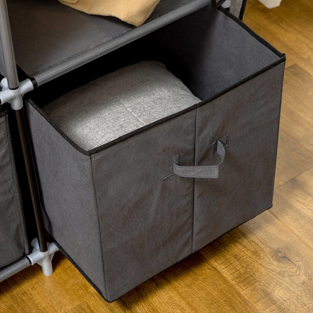 Armadio Guardaroba da Campeggio 125x43x162,5 cm con Cassetti e Ante Avvolgibili con Zip Grigio Scuro