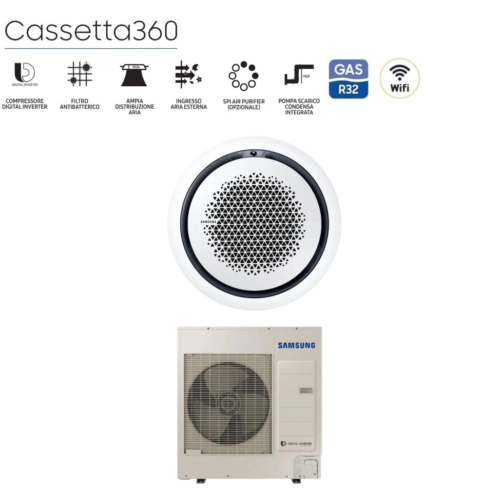 Climatizzatore Condizionatore Samsung Inverter Cassetta 360° 48000 Btu AC140RN4PKG/EU Trifase R-32 Wi-Fi Optional Vari Pannelli Disponibili