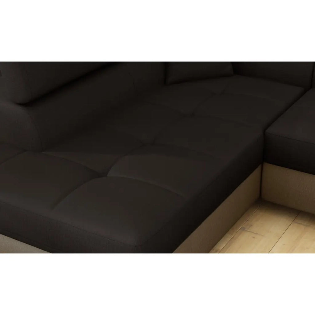 Divano angolare trasformabile MENTON beige e marrone bouclé - Angolo sinistro con contenitore