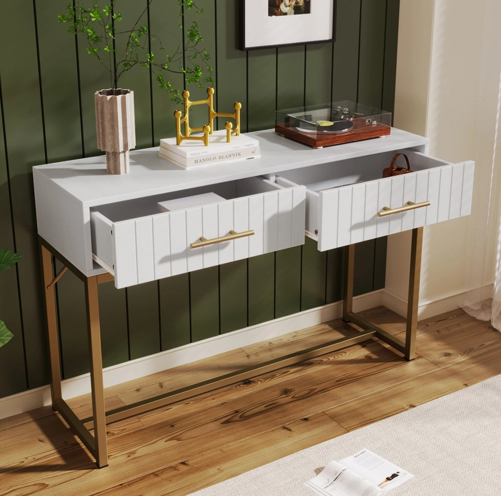 Toeletta 100x45x75 cm con 2 cassetti; base in metallo; bianco