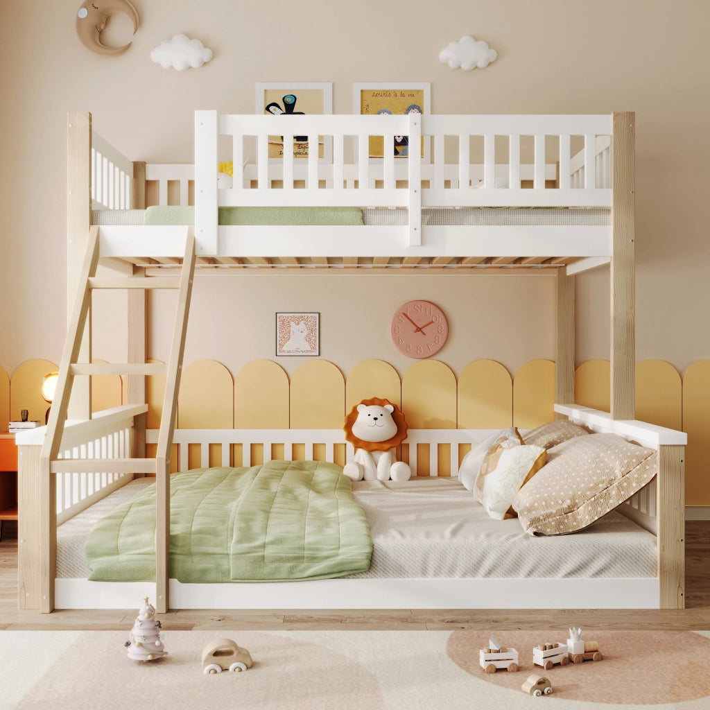 LETTO A CASTELLO 90x200+140x200 cm in legno bianco e naturale, senza materasso