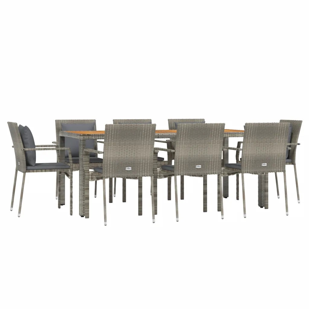 Set da Pranzo da Giardino 9 pz con Cuscini in Polyrattan Grigio 3184974