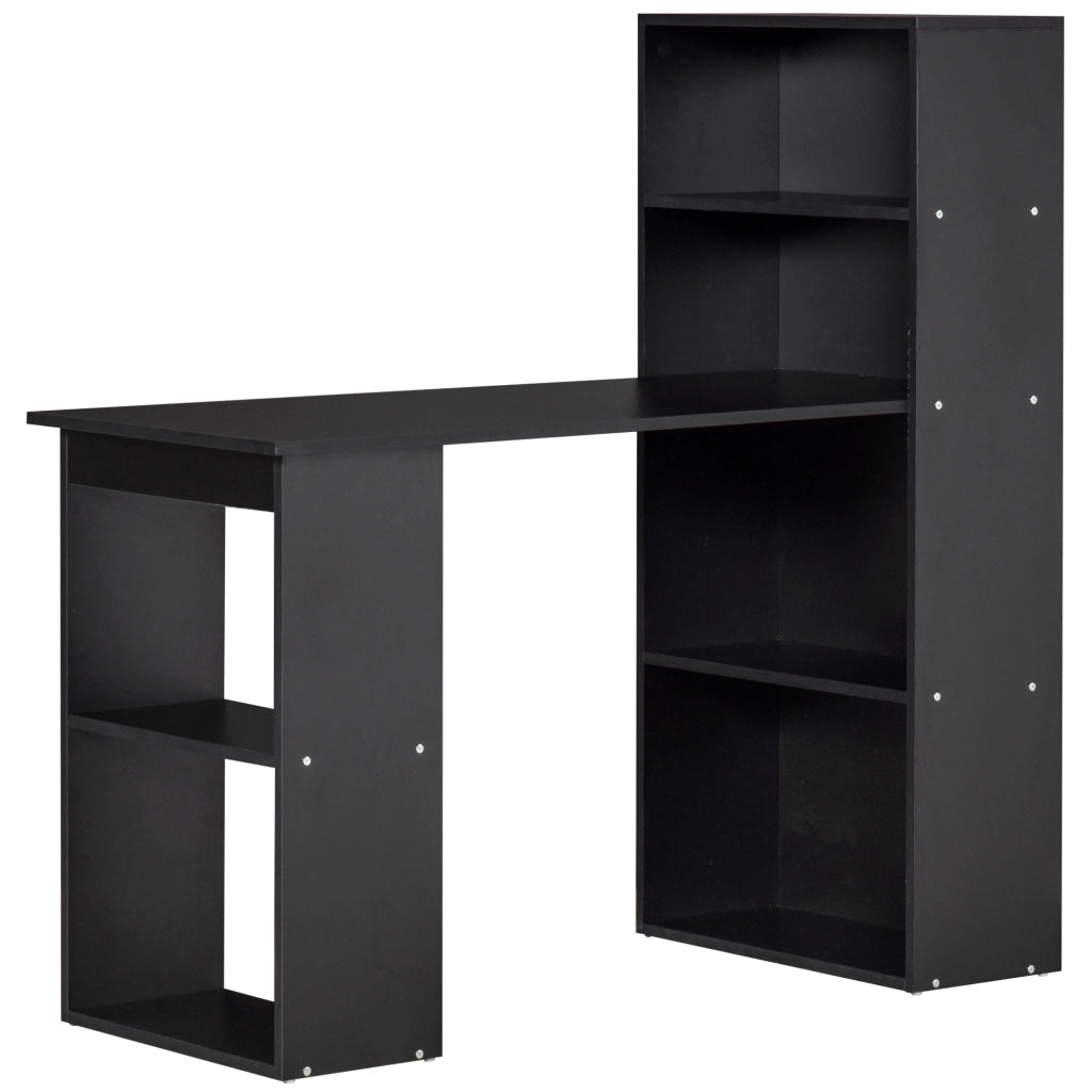 Scrivania PC in Legno con 6 Ripiani Portaoggetti Laterali, 120x55x120 cm, Nero