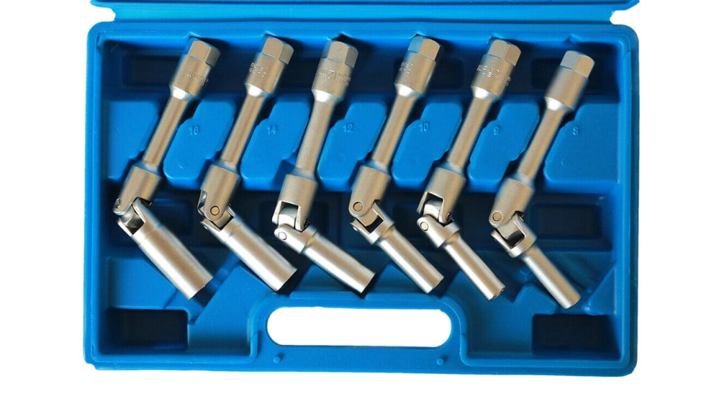 KIT 6 CHIAVI BUSSOLA SNODATE PER CANDELETTE AUTO DIESEL DA 8 A 16 mm LUNGHE