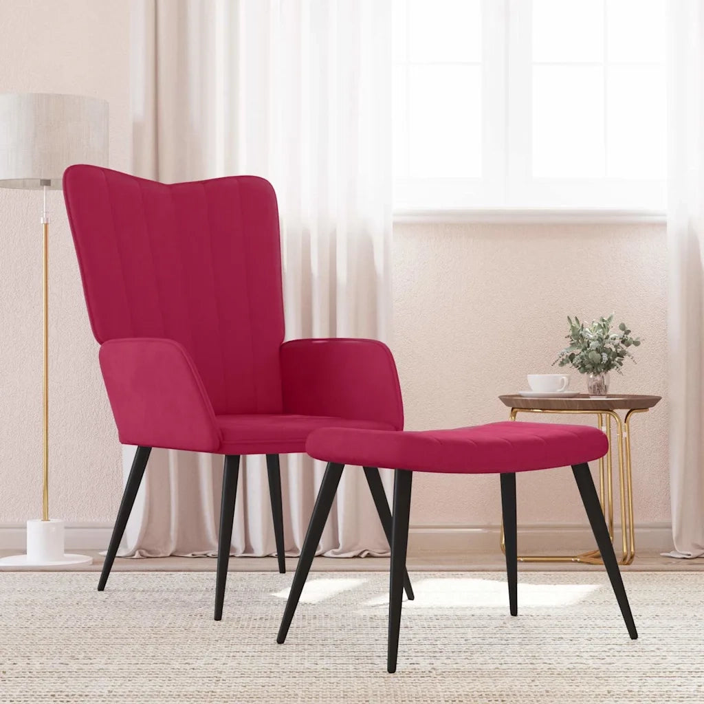 Divano Sedia-Poltrona Relax con Sgabello Rosso Vino in Velluto