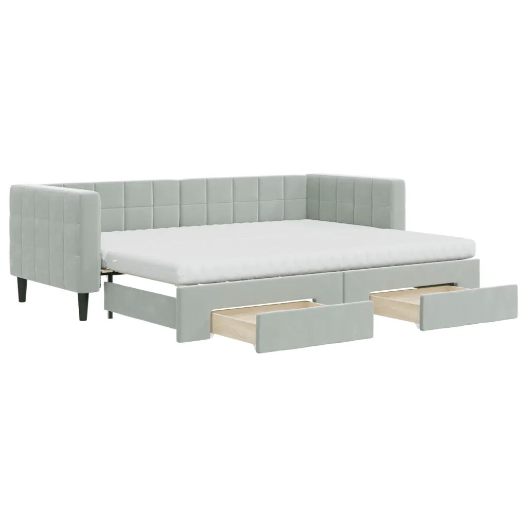 Divano Letto Estraibile Cassetti Grigio Chiaro 80x200cm Velluto 3196756