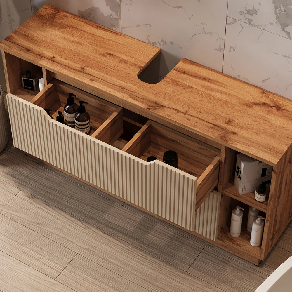 Vicco Set di mobili da bagno Rovere/cashmere a righe 2 parti