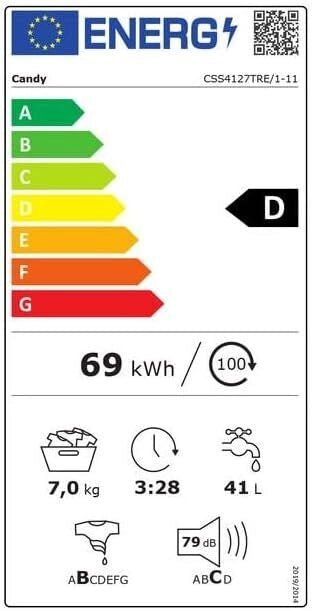 Candy CSS4137TE-1-11 Lavatrice Slim Carica Frontale Kilo detector Smart check-up Tecnologia NFC Classe energetica D (A+++) Profondita' 45 cm Capacita' di carico 7 Kg Centrifuga 1300 giri Motore AC