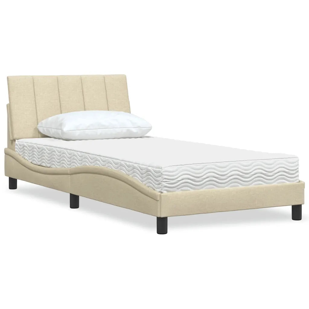 Letto con Materasso Hanko Crema 100x200 cm in Tessuto 3310515