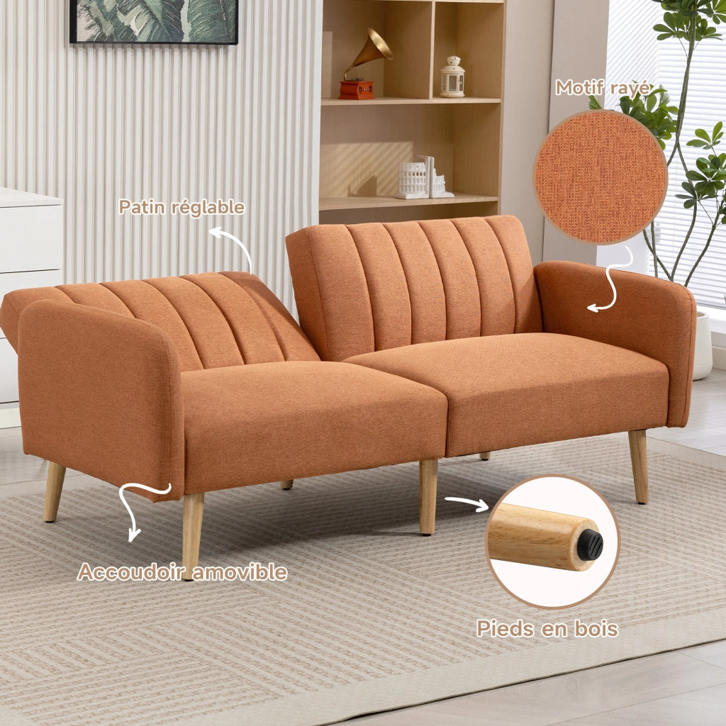Divano letto 2 posti scandinavo schienale reclinabile 3 posizioni tessuto aspetto lino marrone ¨C Xylo