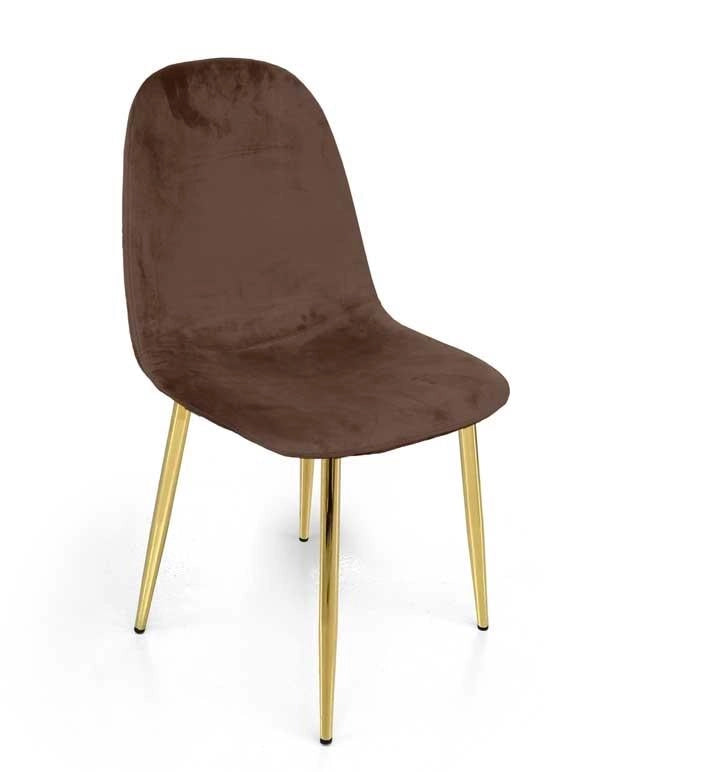 SET 4 SEDIE IN VELLUTO IMBOTTITE CON GAMBE ORO IN COLORE MARRONE 52 X 44 X 88 CM