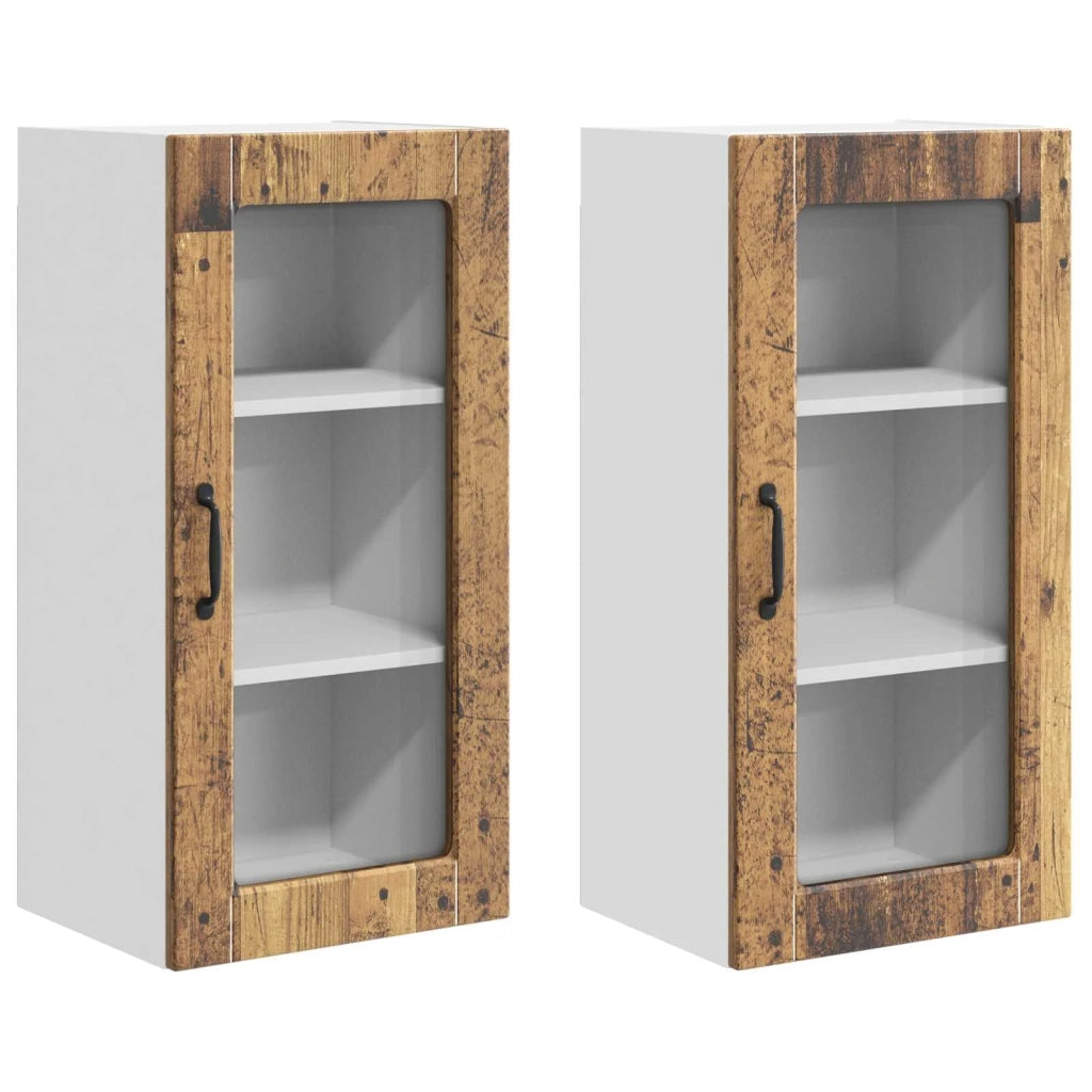 Mobile in vetro da parete LUCCA 2 pcs Legno antico
