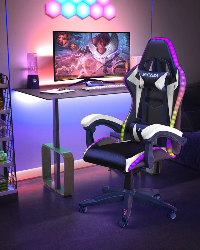 Sedia da gaming,  Sedia da gaming professionale con tecnologia LED RGB integrata, con poggiatesta, supporto lombare e braccioli