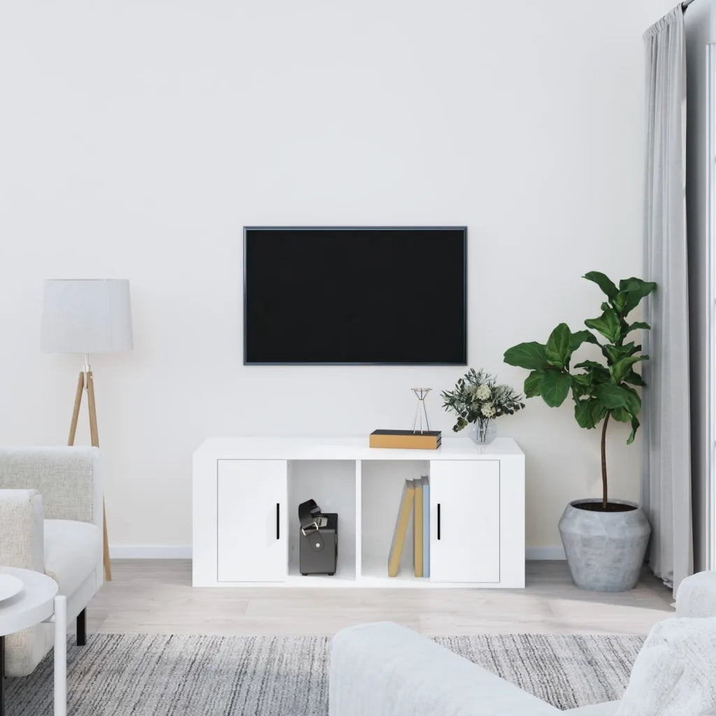 Mobile Porta TV Bianco Lucido 100x35x40 cm in Legno Multistrato cod mxl 25878