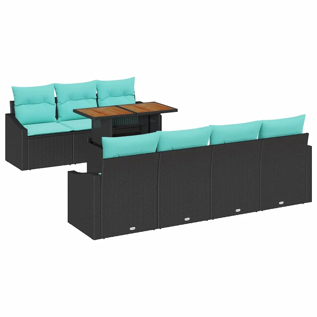 Set da Pranzo per Giardino con cuscino 8 pcs Nero e Verde acqua
