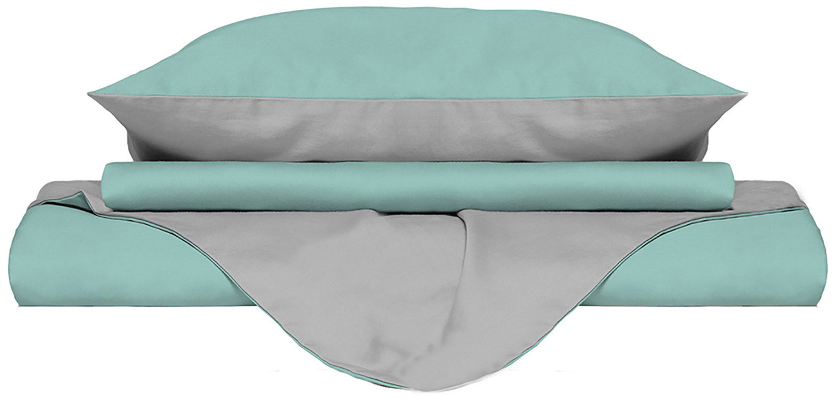 Copripiumino 1 Piazza e Mezzo con Sacco e Federe Doubleface Verde Acqua/Grigio Chiaro