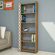 Libreria Vele, Scaffale da ufficio, Mobile portalibri, Biblioteca, 65x24h170 cm, Noce e Bianco