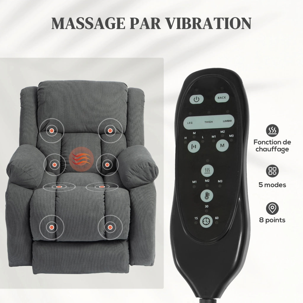 Poltrona Massaggiante Elettrica Reclinabile con Poggiapiedi e Riscaldamento ¨C Minimal ¨C Grigio Scuro