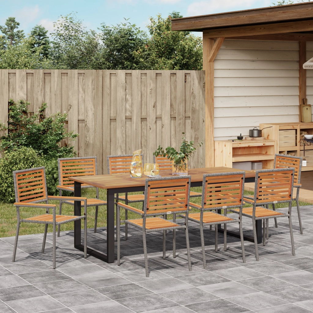 Set da pranzo per giardino 9 pezzi Grigio Polyrattan Acacia