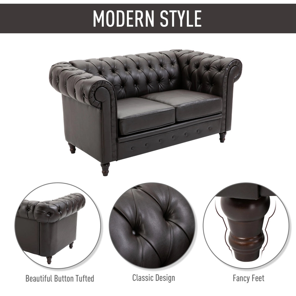 EasyComfort Divano 2 Posti in Stile Chesterfield in Pelle PU con Cuscino Rimovibile, 160x84x80 cm, Nero