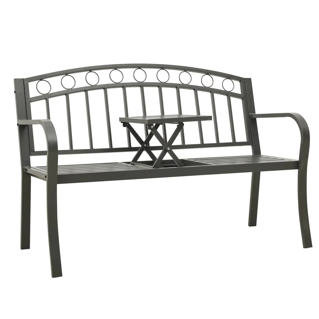 Panca da giardino mobili da esterno per patio terrazza con tavolo grigio 120 cm acciaio 02_0011642