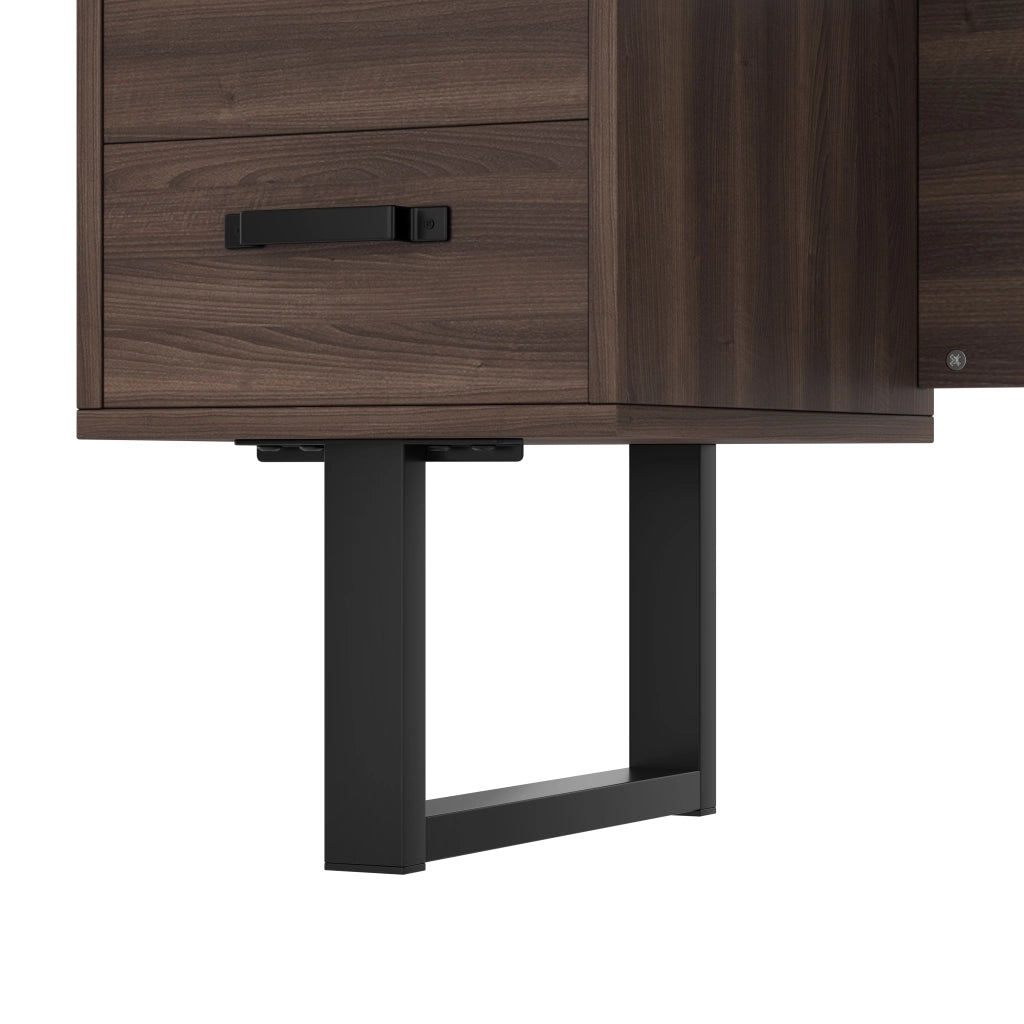 Scrivania da ufficio 135 x 54 cm in MDF e metallo, con 2 cassetti silenziosi e vano porta-documenti, colore marrone scuro/nero