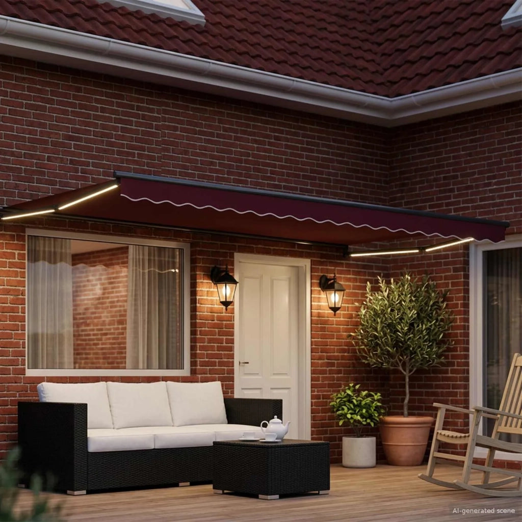 Tenda retrattile manuale con LED Rosso e Antracite 4 × 3 m 3419471