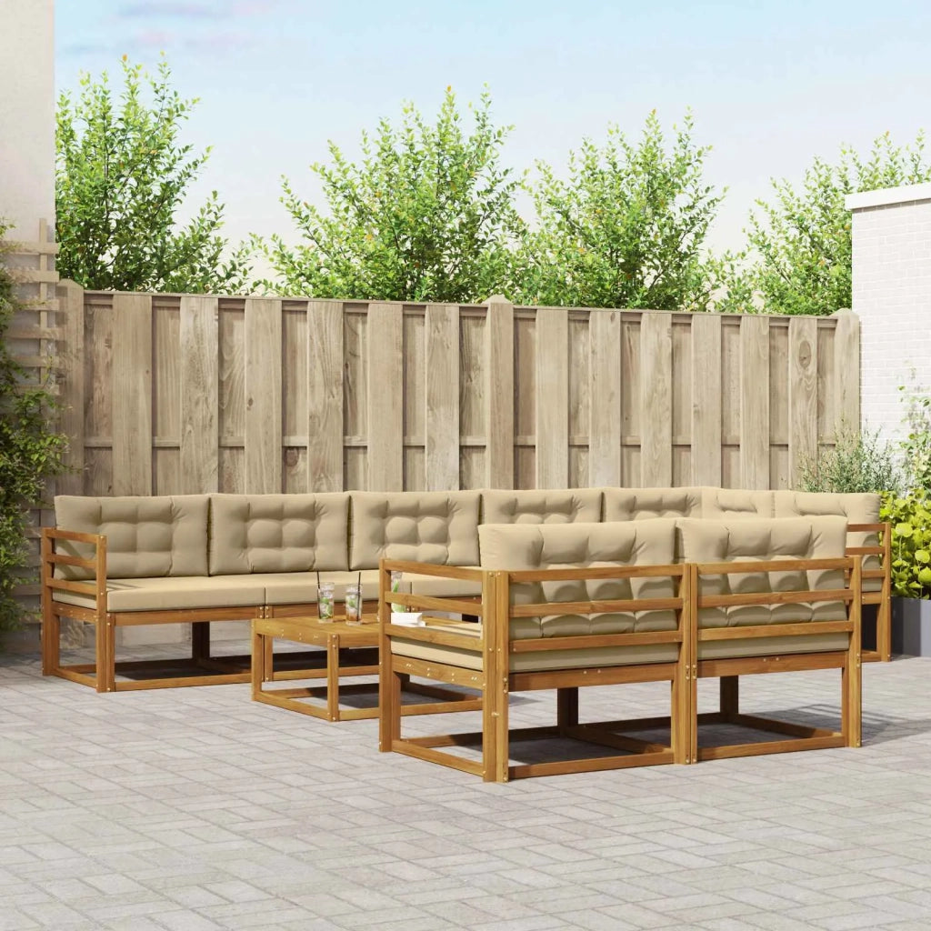 Set di divani da esterno con cuscino 9 pcs Naturale e Beige 3367776