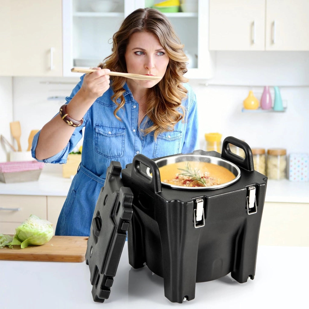 30 L Contenitore Termico Portatile per cibi e bevande, contenitore per alimenti in Acciaio Inox con 2 Maniglie e 4 Ruote, Thermos per Alimenti per Catering Campeggio, Nero