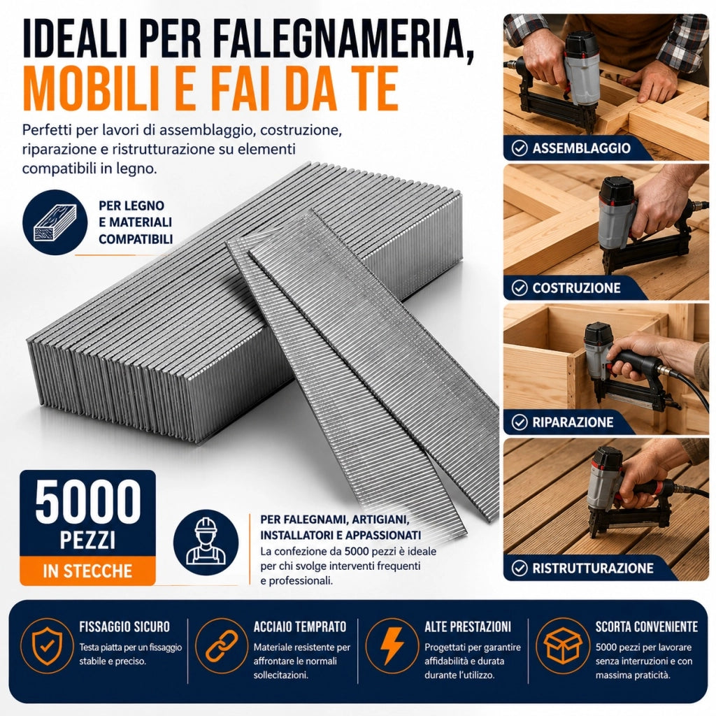 5000 Chiodi in Stecche 40 mm per Sparachiodi Elettrica Pneumatica