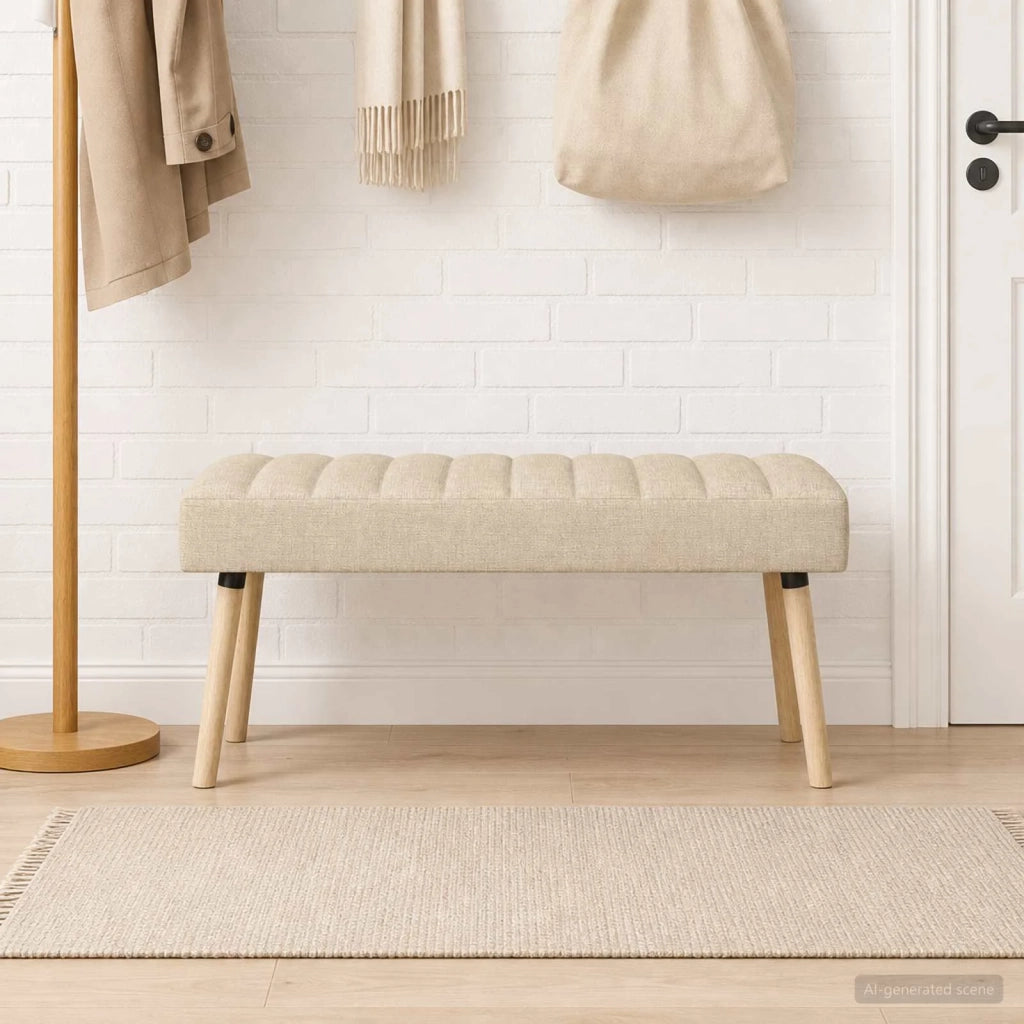 Panchina trapuntata a canale Crema 110 x 40 x 46 cm Tessuto 42038494